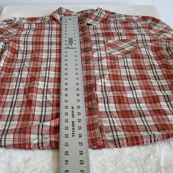 Roots Canada Womens Red Plaid Button-Up Shirt Large 100% Cotton Long Sleeve - Picture 9 of 9